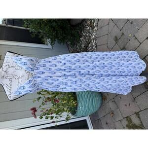 Cutie Floral Blue Patterned Tie Back Garden Party Cotton Dress Japna M